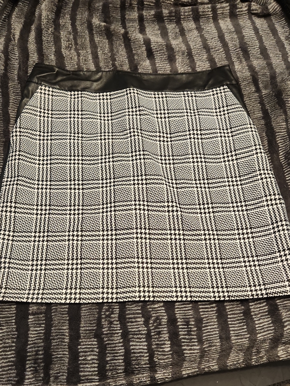 The Limited Black and White Plaid Pencil Skirt with Faux Leather